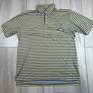 Turtleson Tour Performance Mens Large Yellow Blue‎ Striped Golf Polo Shirt L